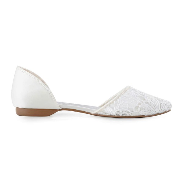 Women's Closed Toe Flat Heel White Satin Wedding Shoes