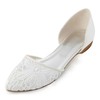Women's Closed Toe Flat Heel White Satin Wedding Shoes #LDB03030900