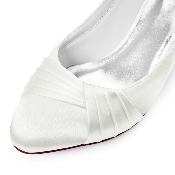 Women's Pumps Chunky Heel White Satin Wedding Shoes