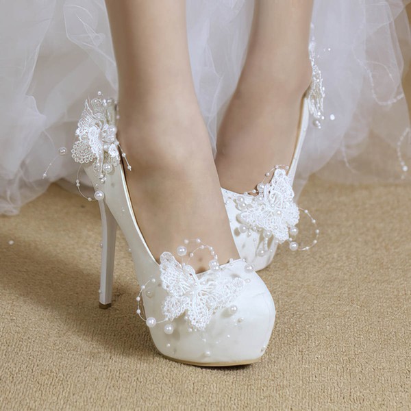 Women's Pumps Stiletto Heel White Leatherette Wedding Shoes #LDB03030902
