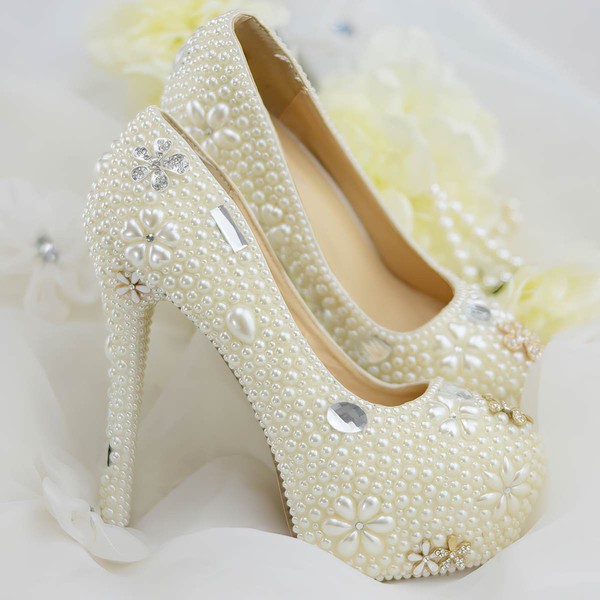 Women's Pumps Stiletto Heel White Leatherette Wedding Shoes #LDB03030904