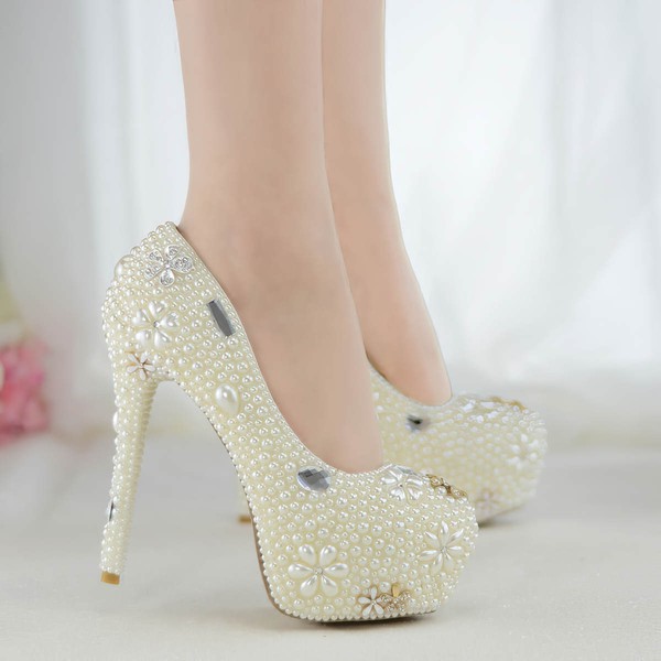 Women's Pumps Stiletto Heel White Leatherette Wedding Shoes #LDB03030904