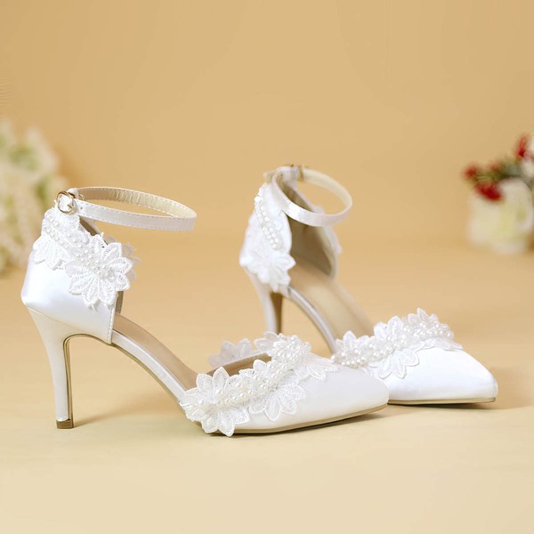 Women's Pumps Cone Heel White Leatherette Wedding Shoes #LDB03030905