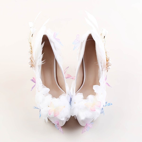 Women's Pumps Stiletto Heel White Leatherette Wedding Shoes #LDB03030907