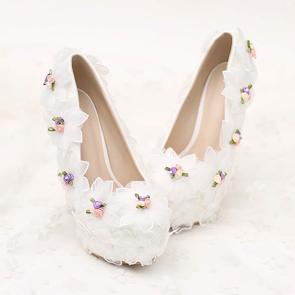 Women's Pumps Stiletto Heel White Leatherette Wedding Shoes #LDB03030909