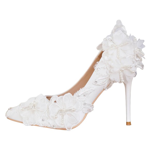 Women's Pumps Stiletto Heel White Leatherette Wedding Shoes #LDB03030911