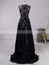 A-line Scoop Neck Lace Asymmetrical Sashes / Ribbons Prom Dresses #LDB020101207