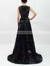 A-line Scoop Neck Lace Asymmetrical Sashes / Ribbons Prom Dresses #LDB020101207
