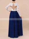 A-line V-neck Lace Chiffon Floor-length Pearl Detailing Prom Dresses #LDB020101388