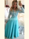A-line V-neck Lace Chiffon Floor-length Pearl Detailing Prom Dresses #LDB020101388