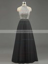 A-line High Neck Tulle Floor-length Beading Prom Dresses #LDB020101636