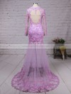 Trumpet/Mermaid Scoop Neck Tulle Sweep Train Appliques Lace Prom Dresses #LDB020101852