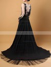 A-line Scoop Neck Chiffon Tulle Court Train Appliques Lace Prom Dresses #LDB020102059