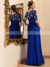 A-line Scoop Neck Chiffon Floor-length Appliques Lace Prom Dresses #LDB020102095