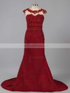 Trumpet/Mermaid Scoop Neck Silk-like Satin Sweep Train Appliques Lace Prom Dresses #LDB020102169