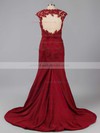 Trumpet/Mermaid Scoop Neck Silk-like Satin Sweep Train Appliques Lace Prom Dresses #LDB020102169