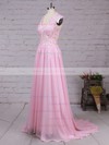 A-line V-neck Chiffon Sweep Train Appliques Lace Prom Dresses #LDB020102171
