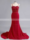 Trumpet/Mermaid Sweetheart Silk-like Satin Sweep Train Appliques Lace Prom Dresses #LDB020102223