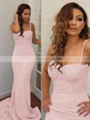 Trumpet/Mermaid Sweetheart Silk-like Satin Sweep Train Appliques Lace Prom Dresses #LDB020102223