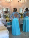 A-line V-neck Lace Chiffon Floor-length Sashes / Ribbons Prom Dresses #LDB020102323