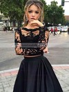 Princess Scoop Neck Lace Satin Floor-length Appliques Lace Prom Dresses #LDB020102335