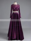 Princess Scoop Neck Lace Satin Floor-length Appliques Lace Prom Dresses #LDB020102335