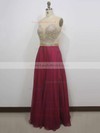 A-line Scoop Neck Chiffon Floor-length Beading Prom Dresses #LDB020102385