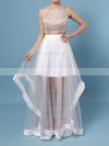 A-line Scoop Neck Tulle Floor-length Beading Prom Dresses #LDB020102393