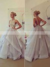 Ball Gown Scoop Neck Organza Sweep Train Beading Prom Dresses #LDB020102394