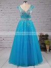 Princess V-neck Tulle Floor-length Beading Prom Dresses #LDB020102401