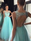 Princess Scoop Neck Tulle Floor-length Beading Prom Dresses #LDB020102437