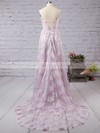 A-line V-neck Lace Court Train Lace Prom Dresses #LDB020102459