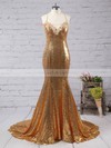 Trumpet/Mermaid V-neck Sequined Sweep Train Appliques Lace Prom Dresses #LDB020102499