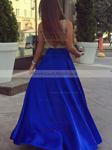 Princess V-neck Satin Floor-length Beading Prom Dresses #LDB020102600