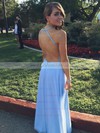 A-line Scoop Neck Chiffon Ankle-length Appliques Lace Prom Dresses #LDB020102693