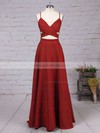 A-line V-neck Silk-like Satin Sweep Train Prom Dresses #LDB020102743