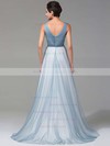 A-line V-neck Tulle Floor-length Beading Prom Dresses #LDB020102764