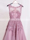 Princess Scoop Neck Tulle Floor-length Appliques Lace Prom Dresses #LDB020102804