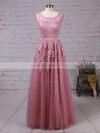 Princess Scoop Neck Tulle Floor-length Appliques Lace Prom Dresses #LDB020102804