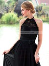 A-line Halter Chiffon Floor-length Lace Prom Dresses #LDB020102836