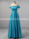 A-line Off-the-shoulder Satin Floor-length Sashes / Ribbons Prom Dresses #LDB020102879