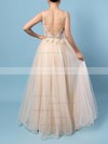 Princess V-neck Tulle Floor-length Appliques Lace Prom Dresses #LDB020102889