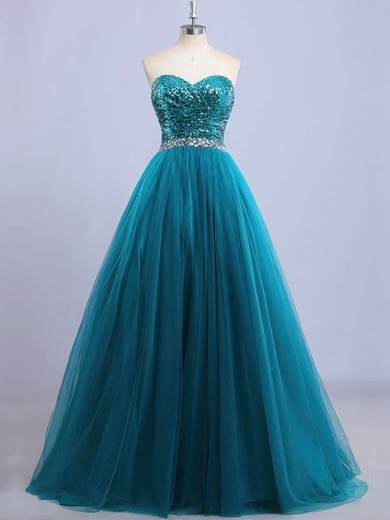 Princess Sweetheart Tulle Sequined Floor-length Beading Prom Dresses #LDB020102908