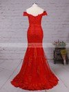 Trumpet/Mermaid Off-the-shoulder Tulle Floor-length Appliques Lace Prom Dresses #LDB020102938