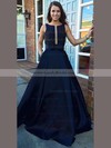 Princess Scoop Neck Satin Sweep Train Beading Prom Dresses #LDB020102999