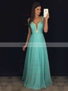 A-line V-neck Chiffon Floor-length Ruffles Prom Dresses #LDB020103021