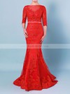 Trumpet/Mermaid Scoop Neck Tulle Floor-length Appliques Lace Prom Dresses #LDB020103022