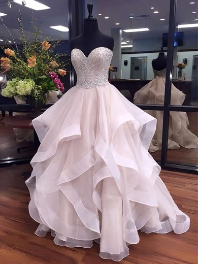 Ball Gown Sweetheart Organza Floor-length Beading Prom Dresses #LDB020103055