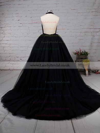 Ball Gown High Neck Tulle Sweep Train Ruffles Prom Dresses #LDB020103088