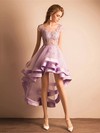 A-line Scoop Neck Tulle Asymmetrical Appliques Lace Prom Dresses #LDB020103141